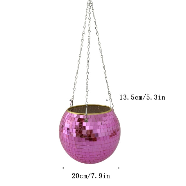 Disco Ball Hanging Planter with Reflective Tiles