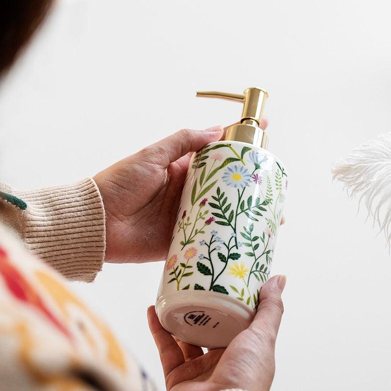 Ceramic Floral Soap Dispenser for Liquid Soap