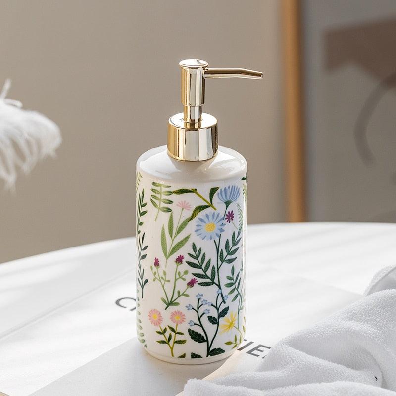 Ceramic Floral Soap Dispenser for Liquid Soap