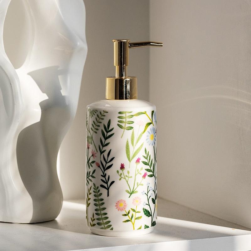 Ceramic Floral Soap Dispenser for Liquid Soap
