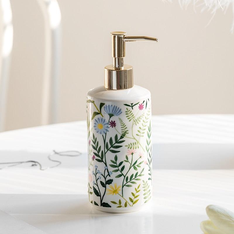 Ceramic Floral Soap Dispenser for Liquid Soap