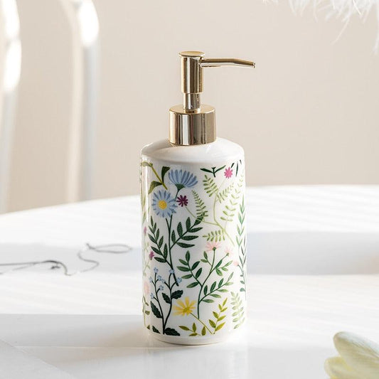 Ceramic Floral Soap Dispenser for Liquid Soap