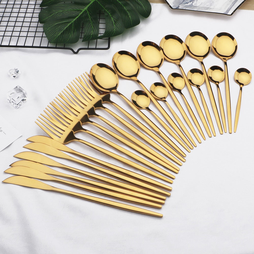 24-Piece Stainless Steel Cutlery Set with Glossy Finish