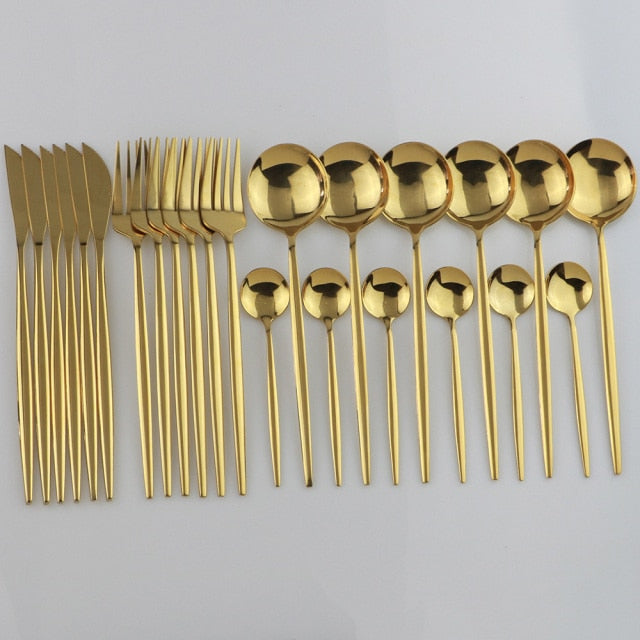 24-Piece Stainless Steel Cutlery Set with Glossy Finish