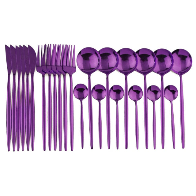 24-Piece Stainless Steel Cutlery Set with Glossy Finish