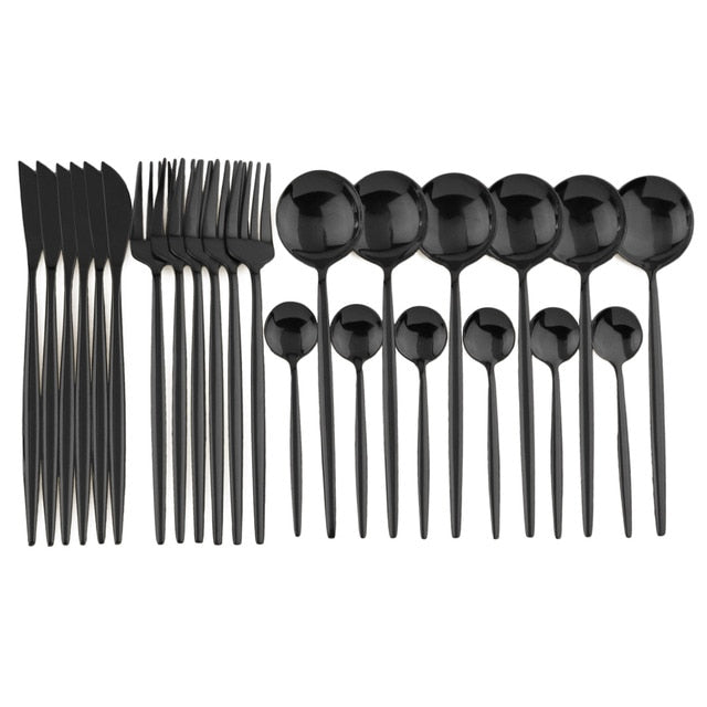 24-Piece Stainless Steel Cutlery Set with Glossy Finish