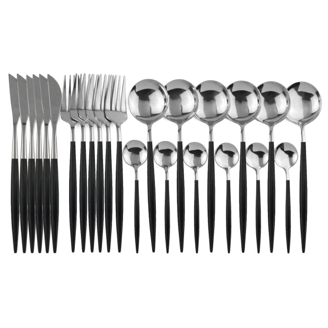 24-Piece Stainless Steel Cutlery Set with Glossy Finish