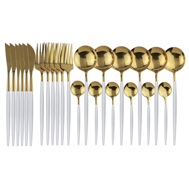 24-Piece Stainless Steel Cutlery Set with Glossy Finish