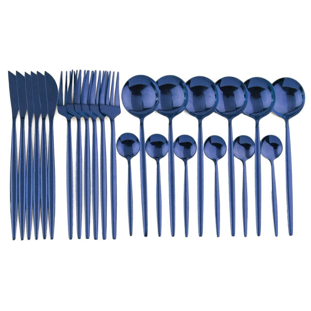 24-Piece Stainless Steel Cutlery Set with Glossy Finish