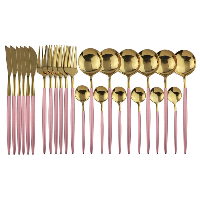 24-Piece Stainless Steel Cutlery Set with Glossy Finish