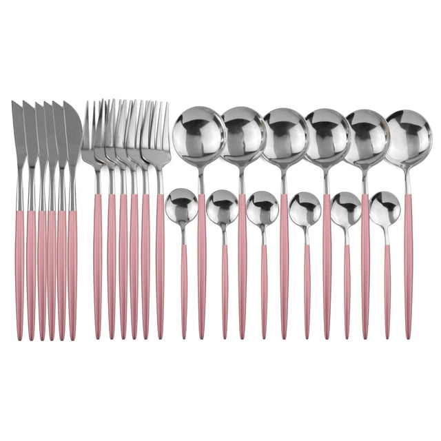 24-Piece Stainless Steel Cutlery Set with Glossy Finish