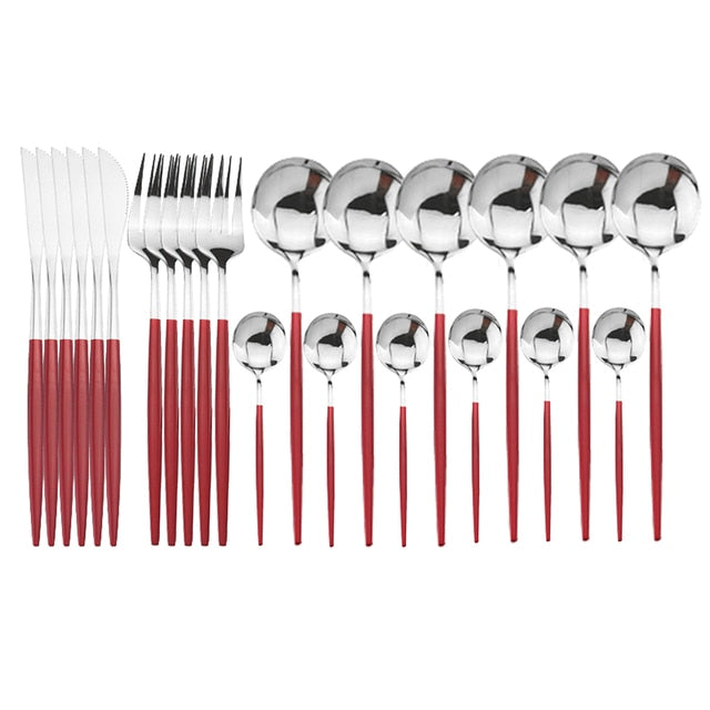 24-Piece Stainless Steel Cutlery Set with Glossy Finish