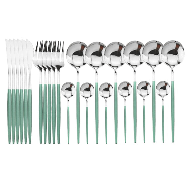 24-Piece Stainless Steel Cutlery Set with Glossy Finish
