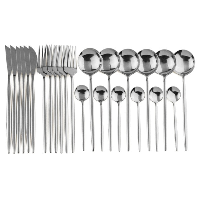 24-Piece Stainless Steel Cutlery Set with Glossy Finish