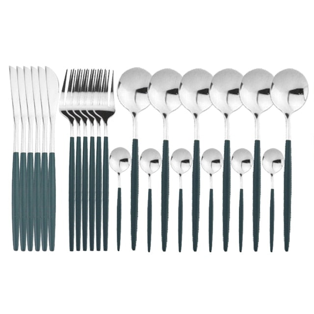 24-Piece Stainless Steel Cutlery Set with Glossy Finish