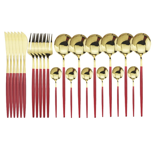 24-Piece Stainless Steel Cutlery Set with Glossy Finish
