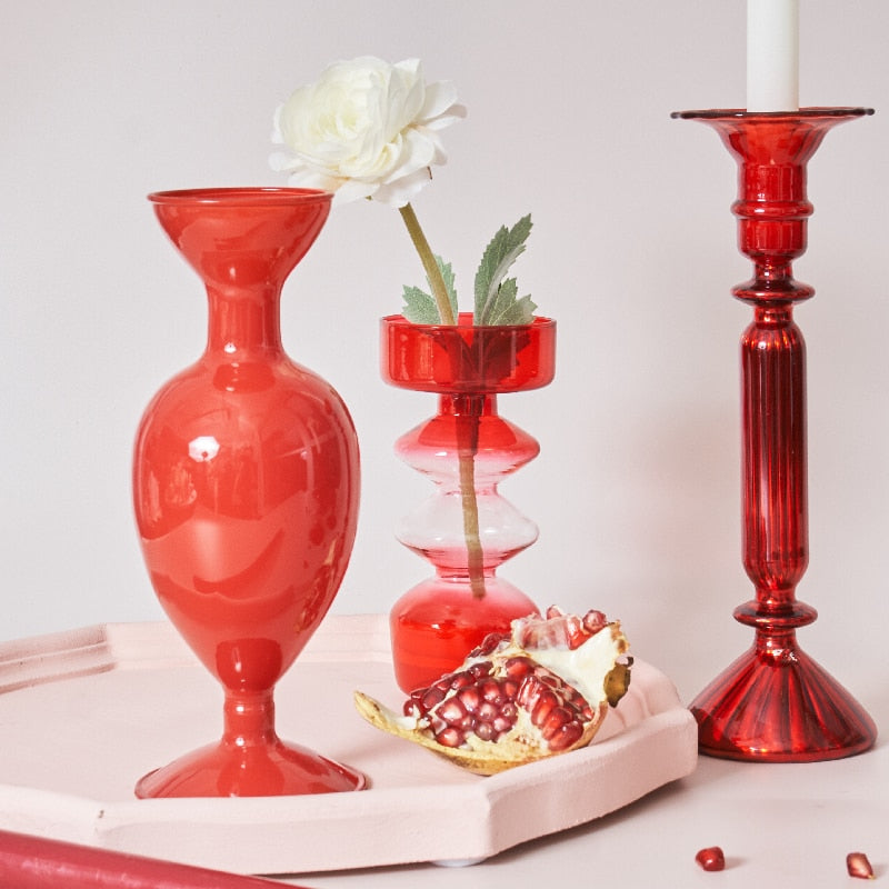 Cherry Red Borosilicate Glass Tealight Holder and Vase