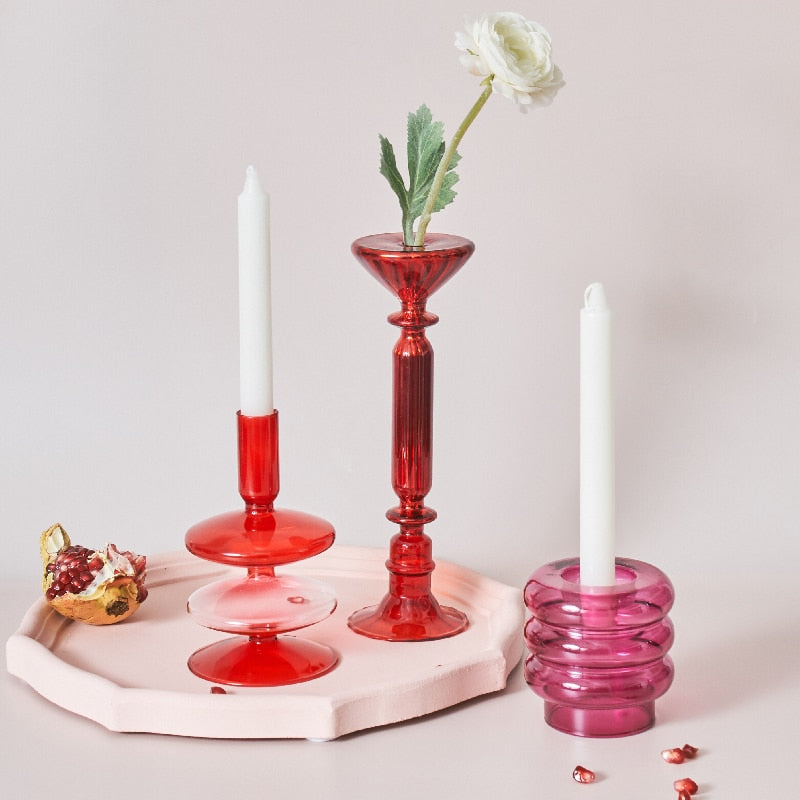Cherry Red Borosilicate Glass Tealight Holder and Vase