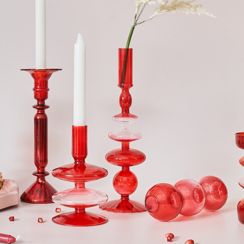 Cherry Red Borosilicate Glass Tealight Holder and Vase