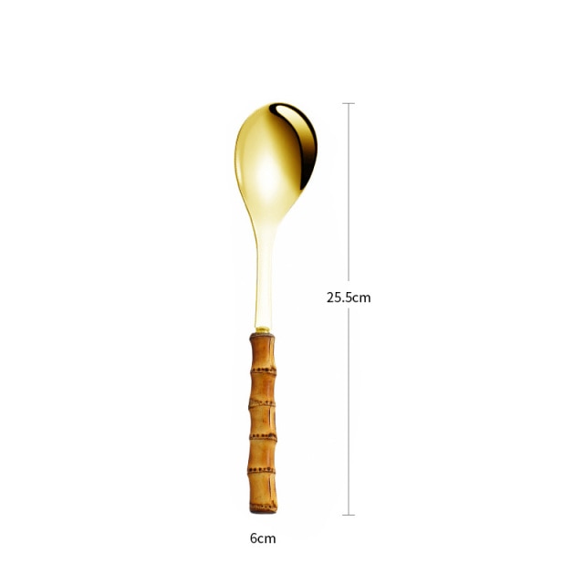 Bamboo Handle Stainless Steel Salad Serving Set