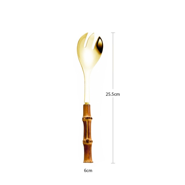 Bamboo Handle Stainless Steel Salad Serving Set