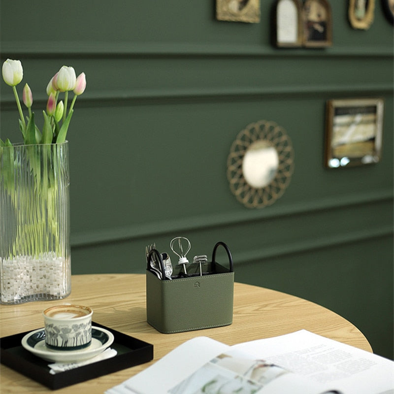 Leather Storage Basket with Metal Frame - Eco-Friendly, Modern Design