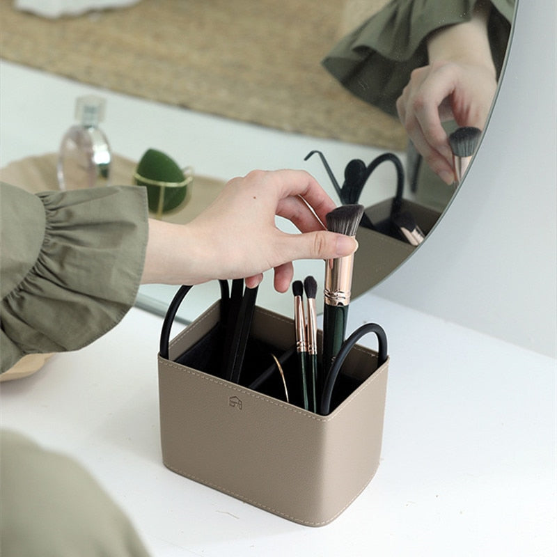 Leather Storage Basket with Metal Frame - Eco-Friendly, Modern Design