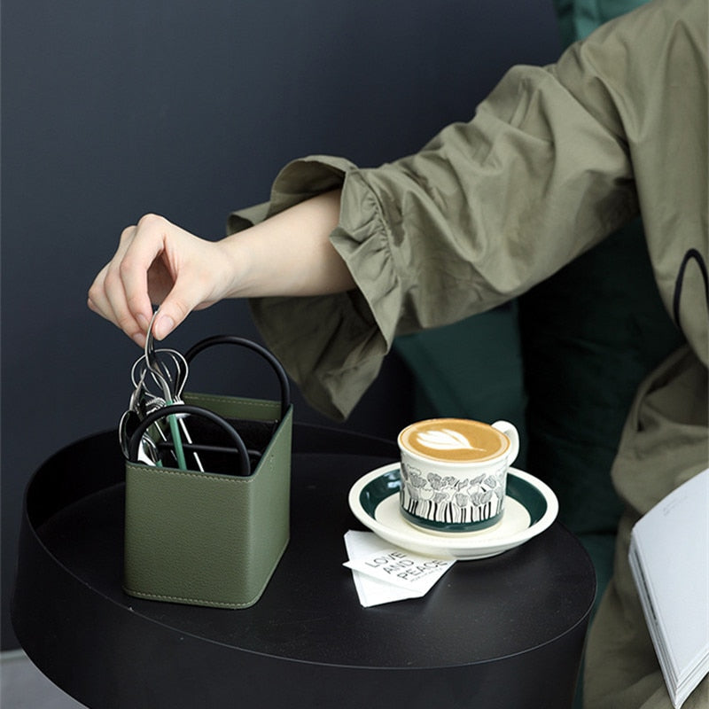 Leather Storage Basket with Metal Frame - Eco-Friendly, Modern Design