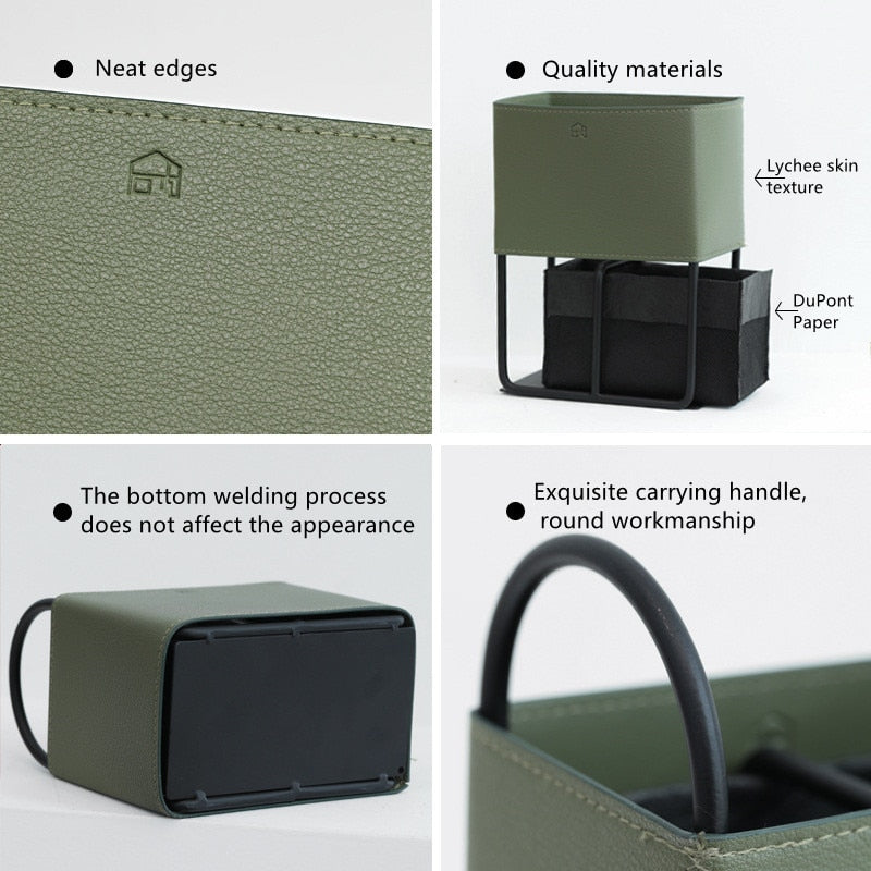 Leather Storage Basket with Metal Frame - Eco-Friendly, Modern Design