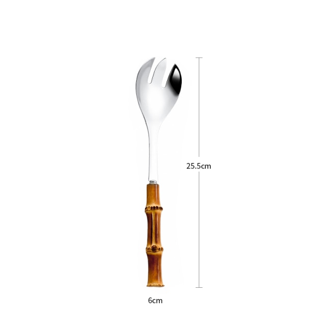 Bamboo Handle Stainless Steel Salad Serving Set