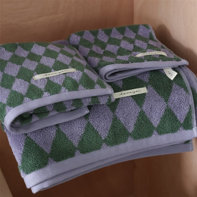 Vintage Stripe Checkerboard Cotton Towel Set