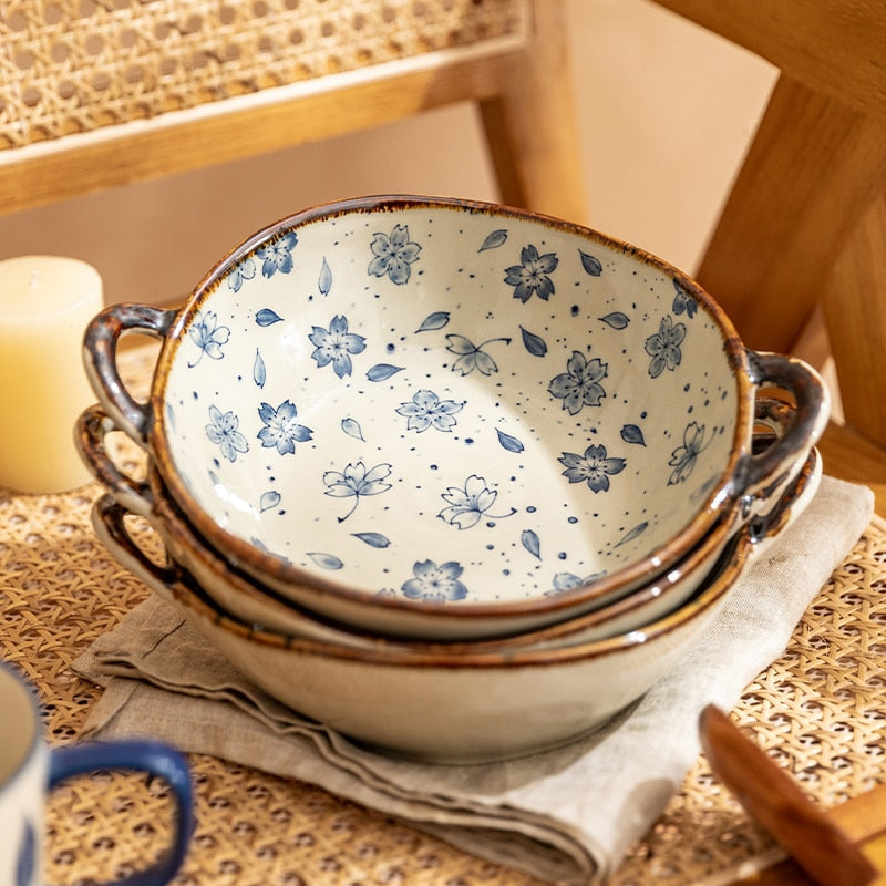 Hand-Painted Floral Ceramic Pasta Bowl