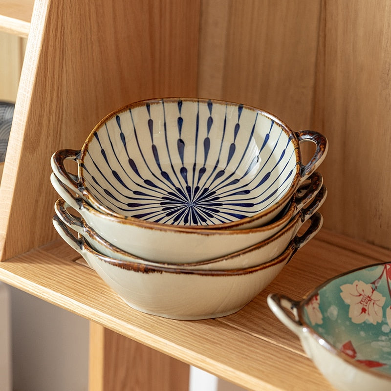 Hand-Painted Floral Ceramic Pasta Bowls