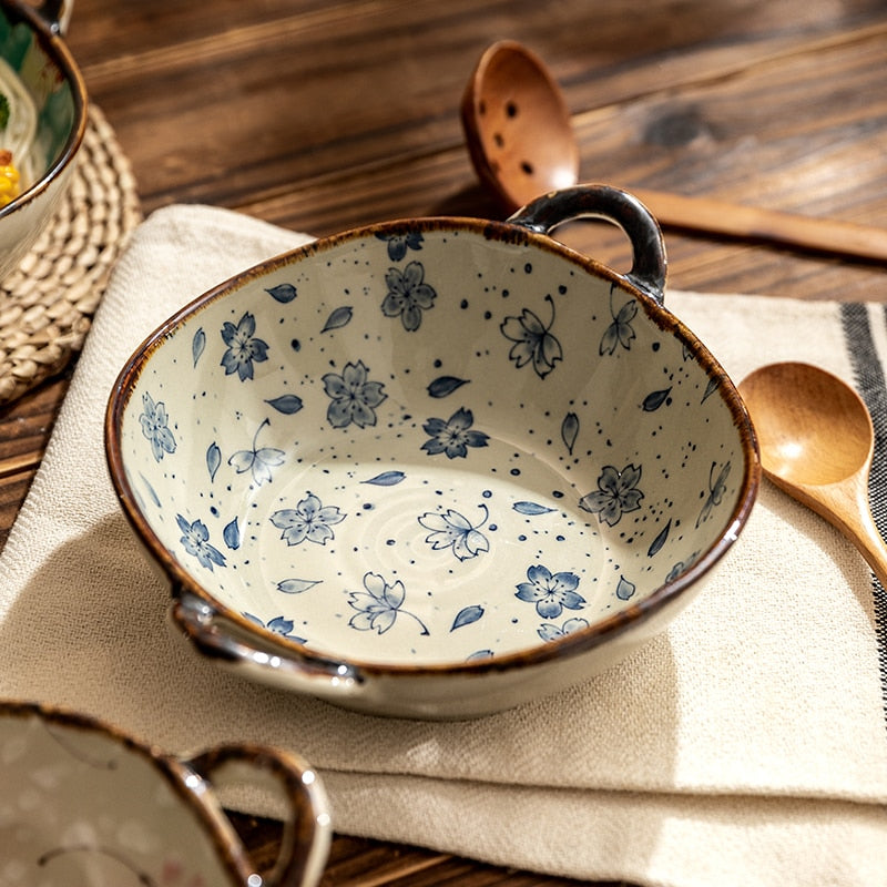 Hand-Painted Floral Ceramic Pasta Bowl