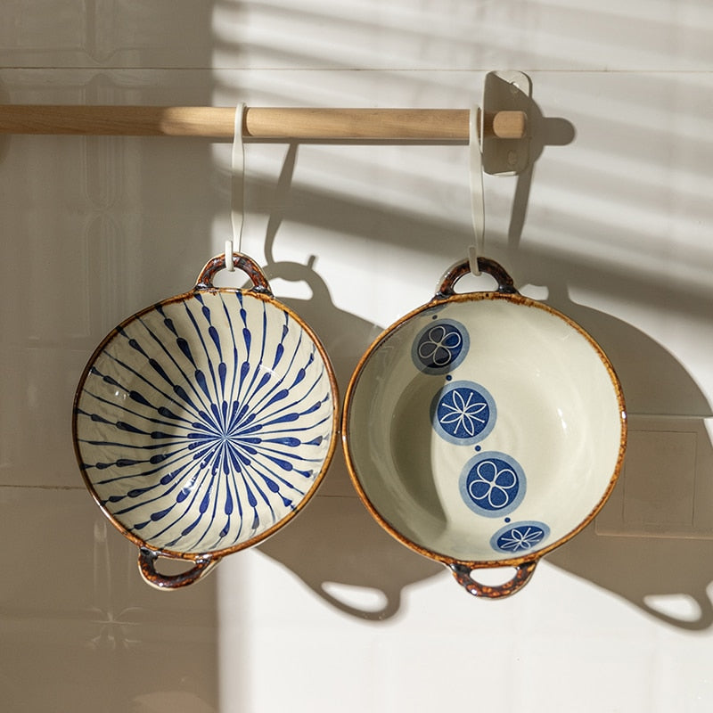 Hand-Painted Floral Ceramic Pasta Bowls