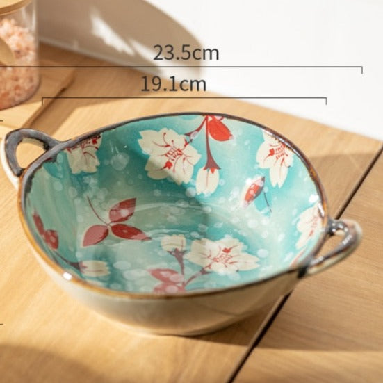 Hand-Painted Floral Ceramic Pasta Bowl