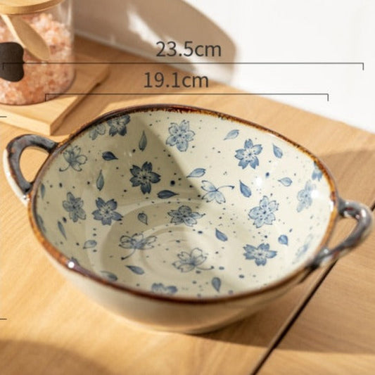 Hand-Painted Floral Ceramic Pasta Bowls