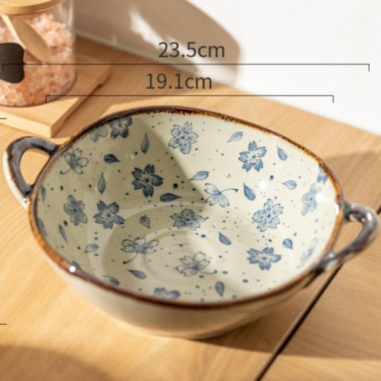 Hand-Painted Floral Ceramic Pasta Bowl