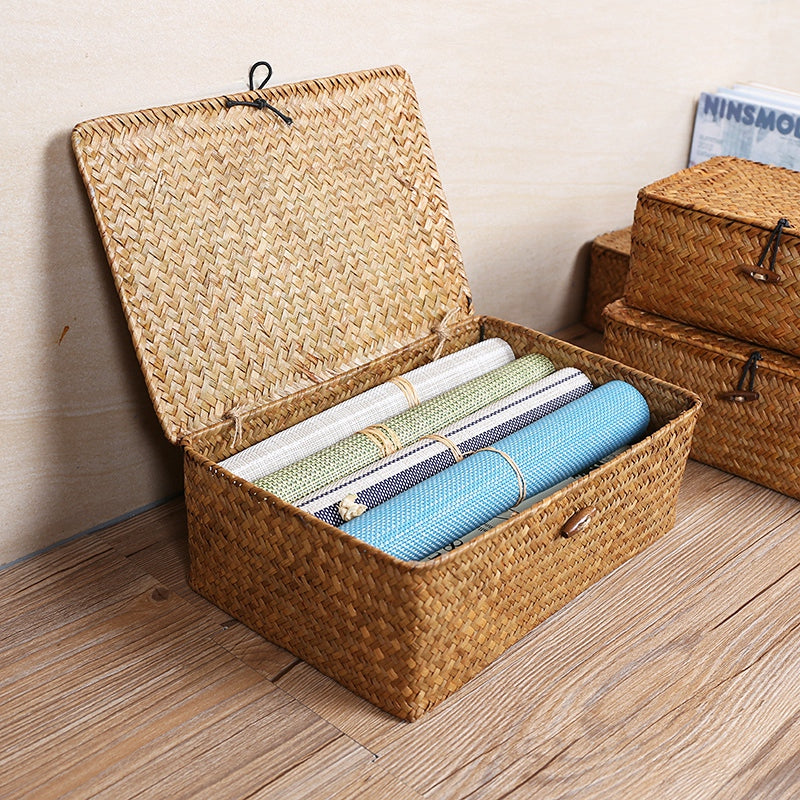 Handwoven Seagrass Storage Box with Lid