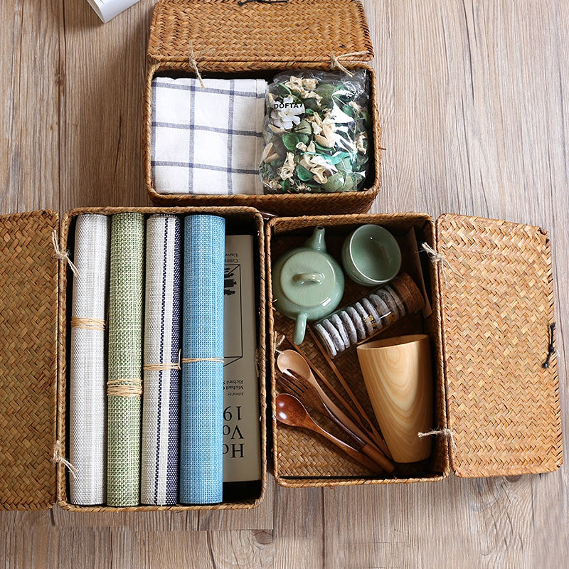 Handwoven Seagrass Storage Box with Lid