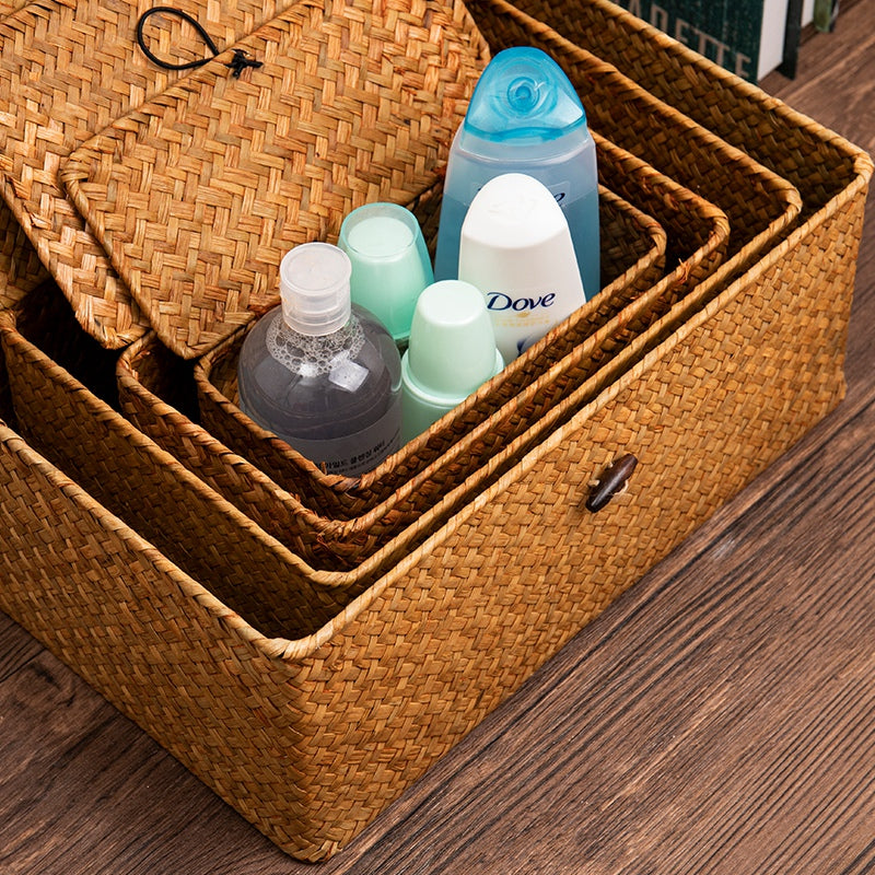Handwoven Seagrass Storage Box with Lid