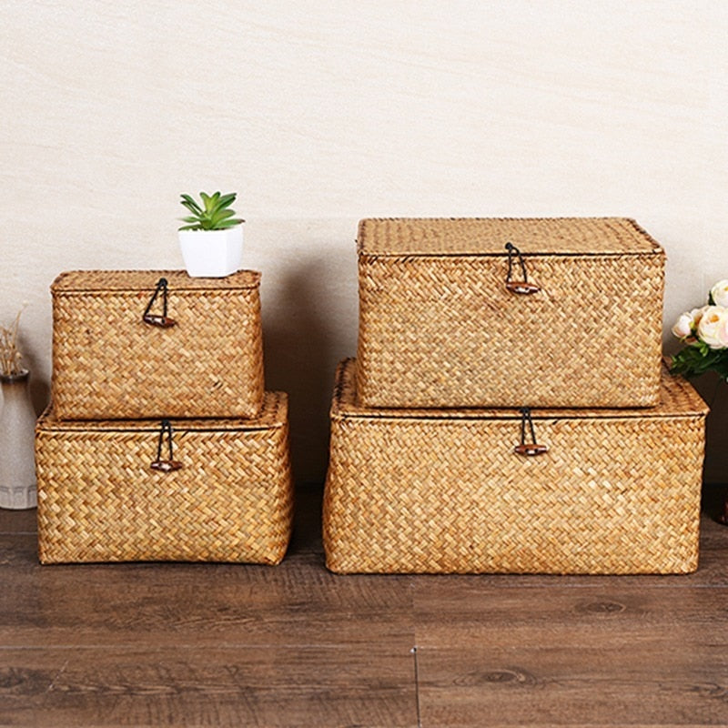 Handwoven Seagrass Storage Box with Lid