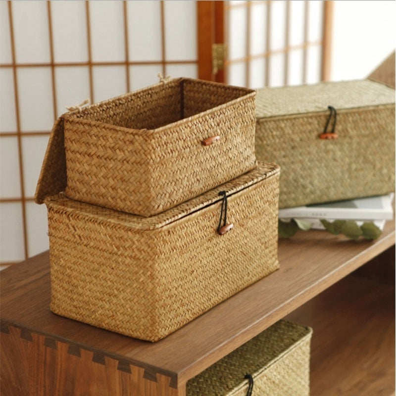 Handwoven Seagrass Storage Box with Lid