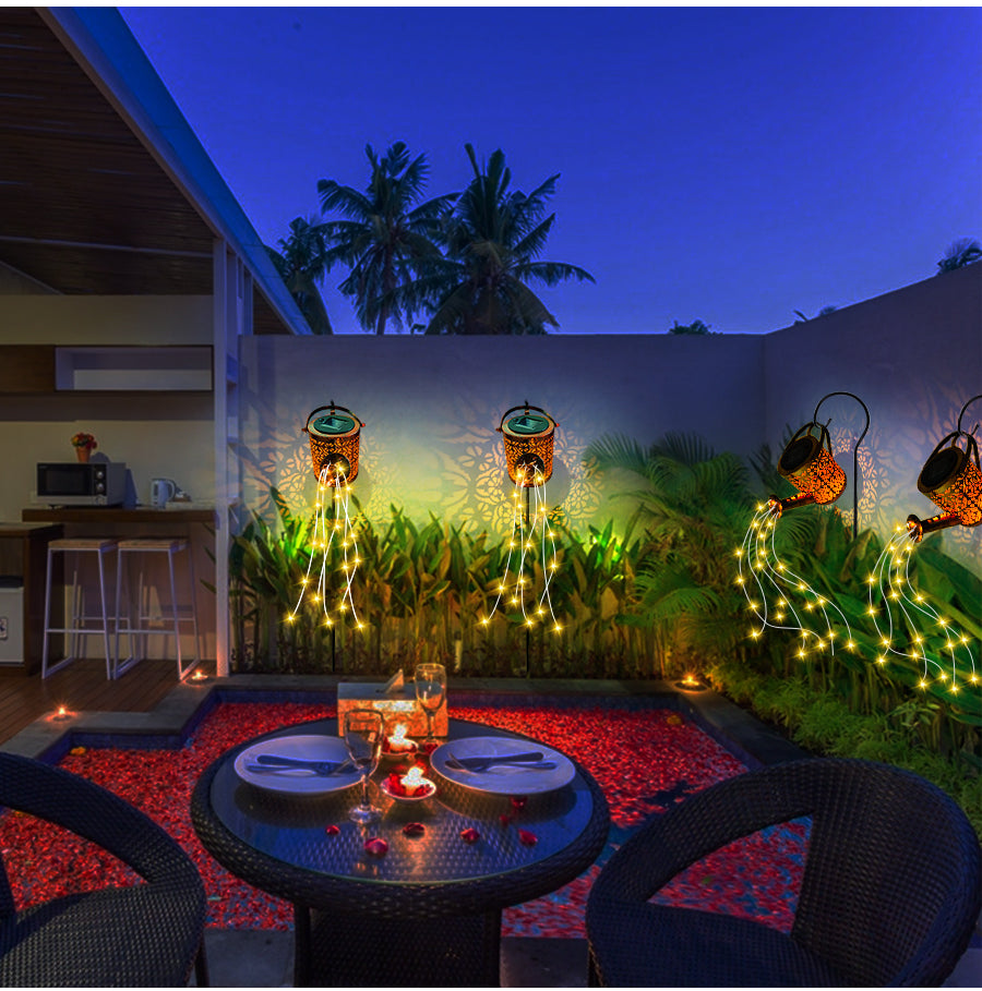Solar-Powered Waterfall Garden Lamp with Warm White LEDs