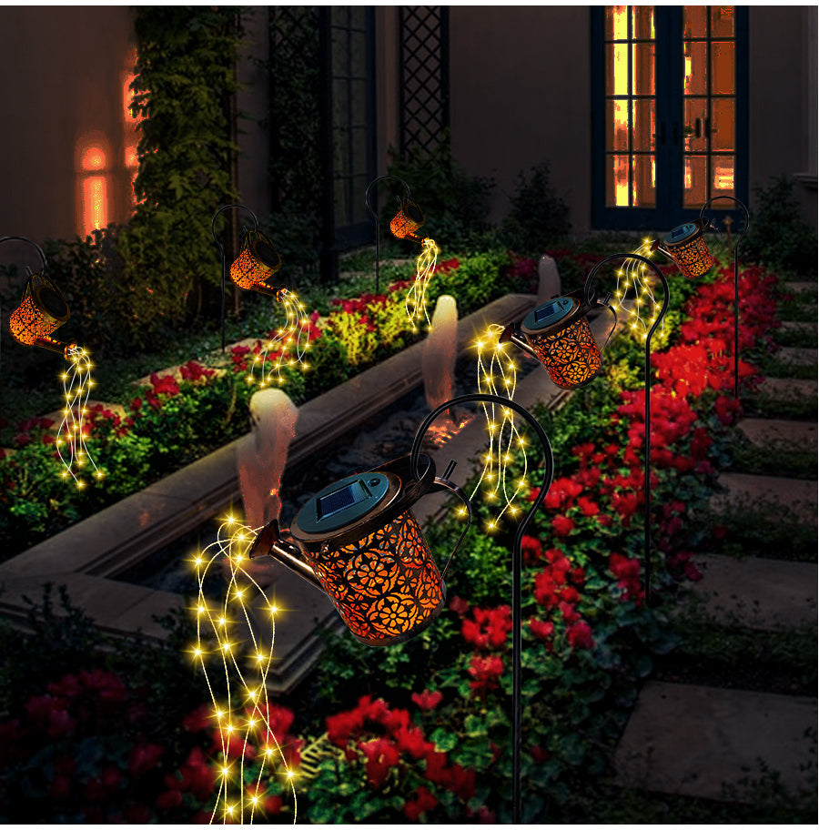 Solar-Powered Garden Waterfall Lamp with Copper Wire LEDs