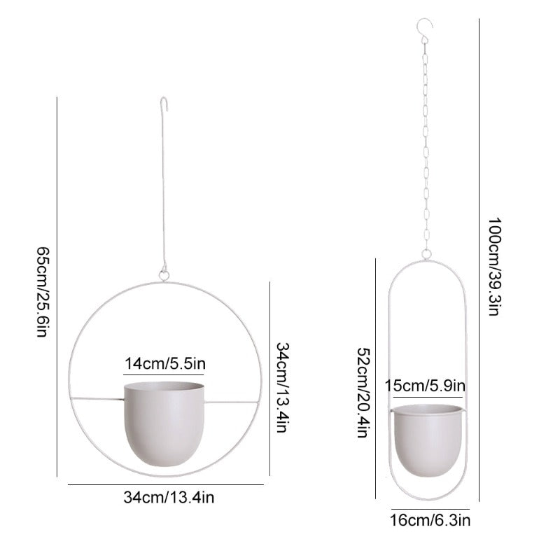 Metal Hanging Plant Pot Holder in Green, White, or Pink