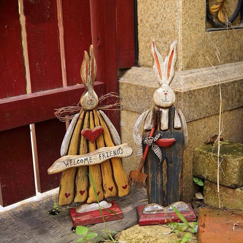 Wooden Retro Easter Bunny Garden Ornament