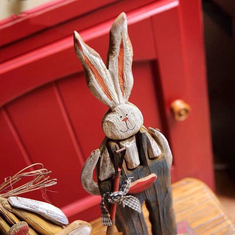 Wooden Retro Easter Bunny Garden Ornament