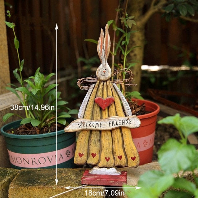 Wooden Retro Easter Bunny Garden Ornament