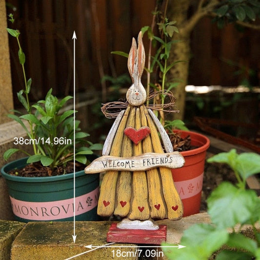 Wooden Retro Easter Bunny Garden Ornament